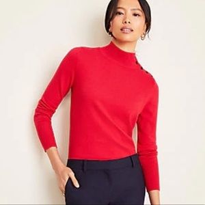 New Ann‎ Taylor Red Turtleneck Sweater With Button Shoulder Detail Size XL